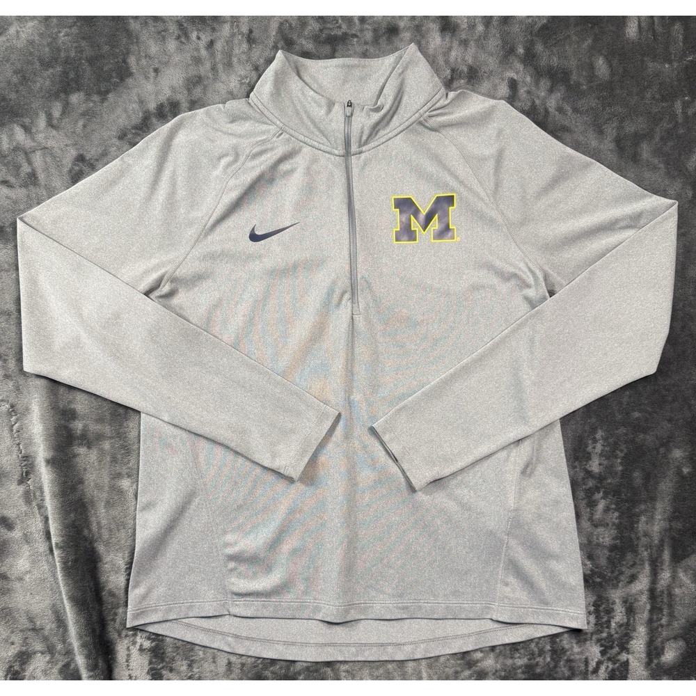 Nike Michigan Wolverines Dri-FIT Men's Large 1/4 Zip Pullover Gray Thumb Holes